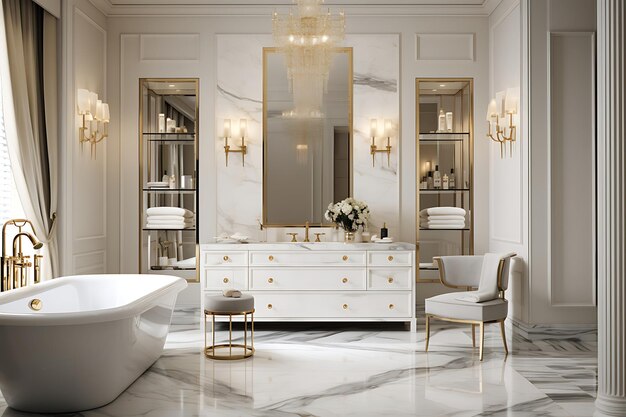 Luxury bathroom interior design 3d rendering