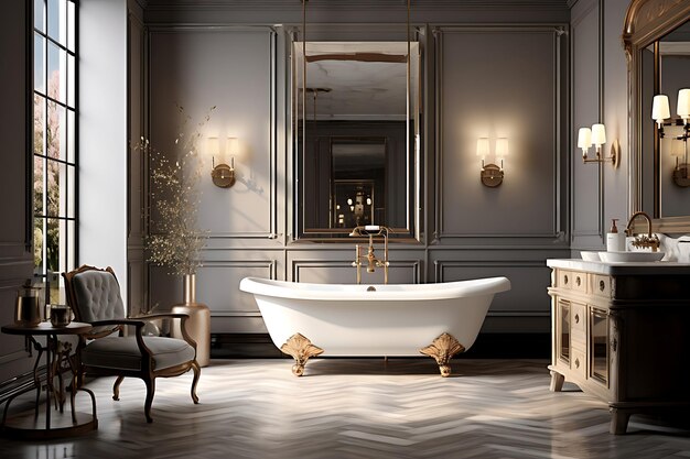 Photo luxury bathroom interior design 3d rendering