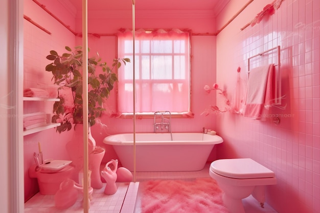 Luxury Bathroom interior Pink themed bathroom washroom of Pink Color AI Generated