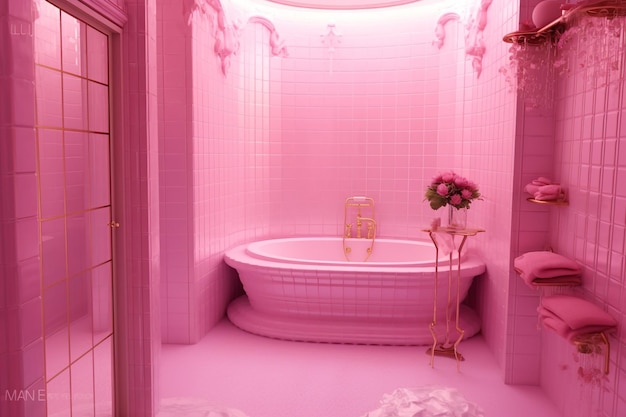 Luxury Bathroom interior Pink themed bathroom washroom of Pink Color AI Generated