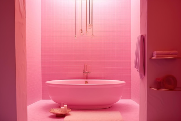 Photo luxury bathroom interior pink themed bathroom washroom of pink color ai generated