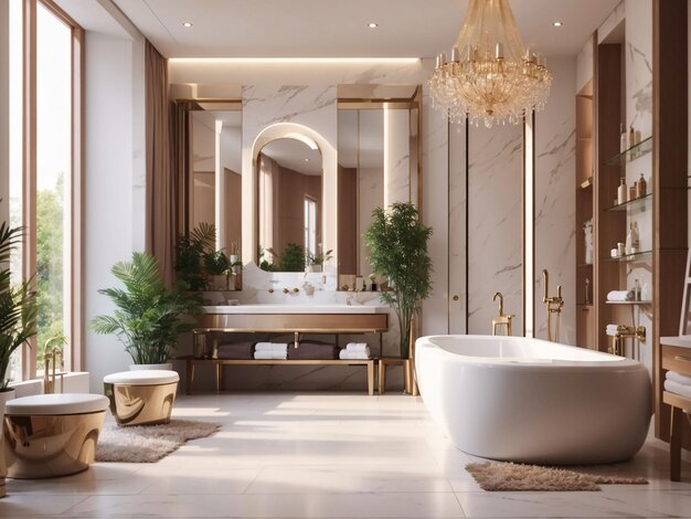 Photo luxury bathroom interior realistic design with furniture