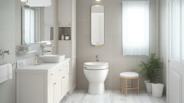 Luxury bathroom interior realistic design with furniture