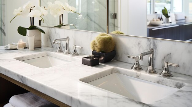 Photo a luxury bathroom with marble countertop background