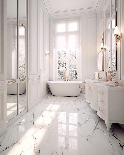 Luxury bathroom with marble tiles Generative AI