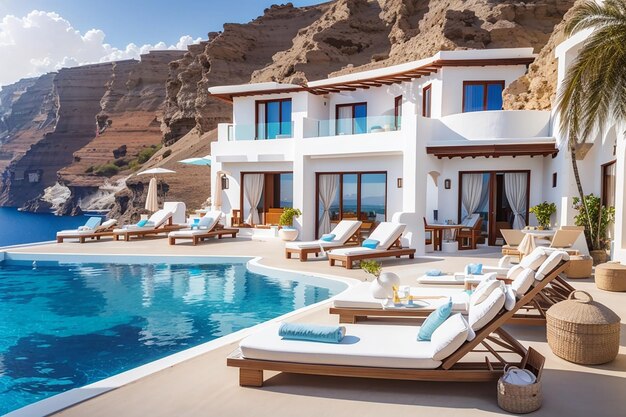 Luxury beach and pool villa santorini style