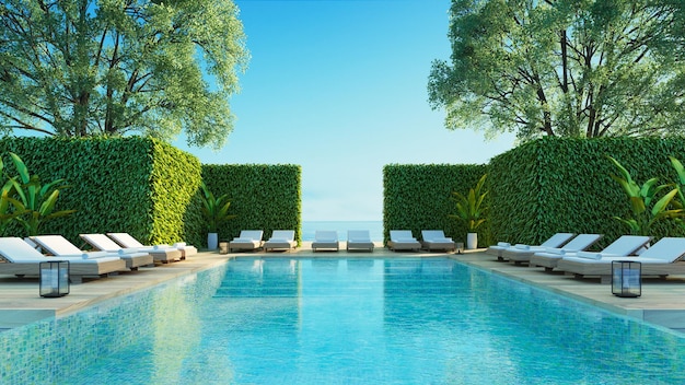 Photo luxury beach sea view pool villa  3d rendering