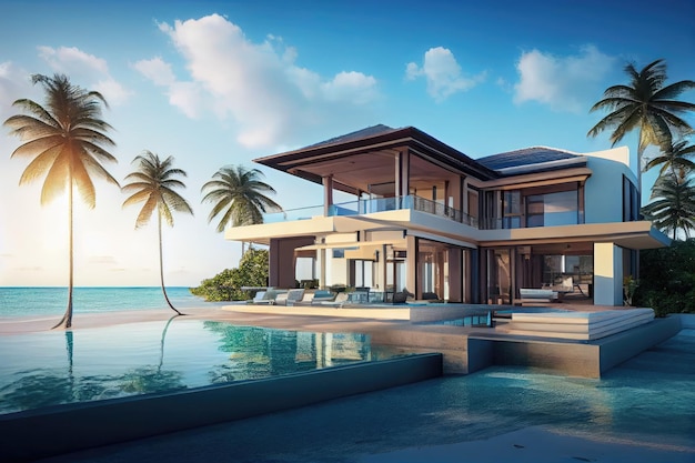 Luxury beachfront villa with infinity pool and scenic views