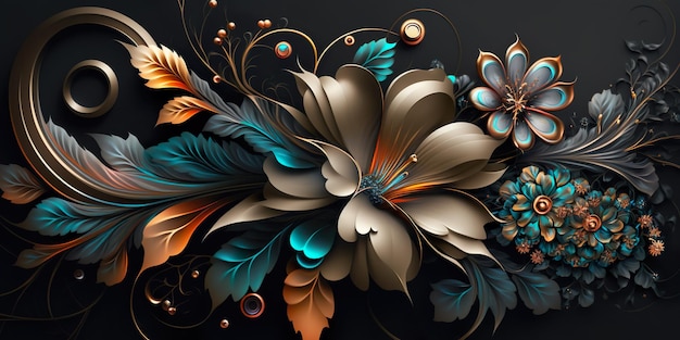 Роскошный красивый цветок Абстрактная панорама Цифровые иллюстрации AI