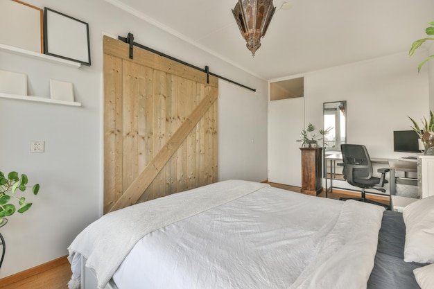 Luxury bed near bathroom at home