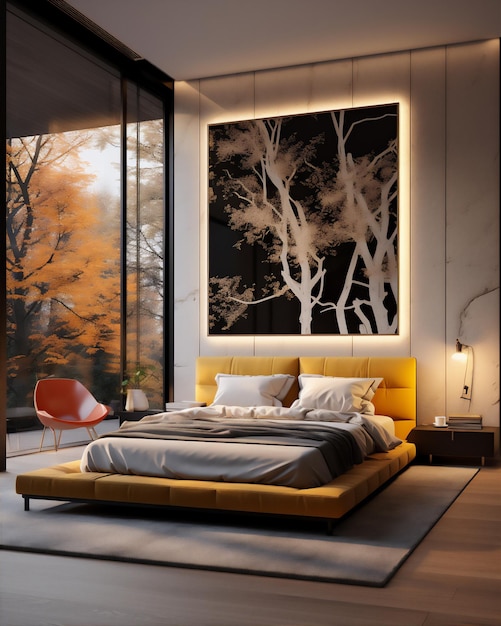 Luxury bedroom interior architecture with autumn theme create using generative AI tools