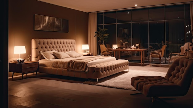 Luxury bedroom interior Illustration AI Generative