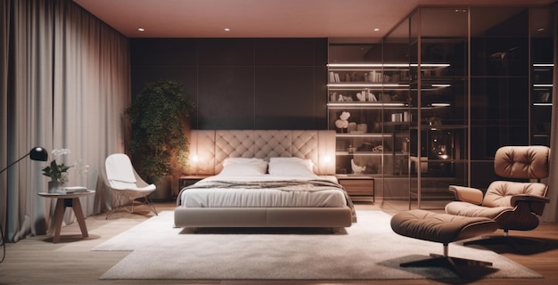 Luxury bedroom interior Illustration AI GenerativexA