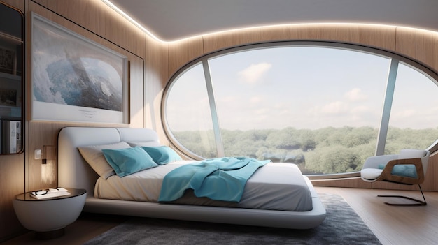 Luxury bedroom interior in modern or futuristic apartment generative AI