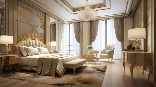 Фото Роскошный интерьер спальни с живописным видом generative ai aig27