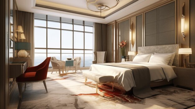 Photo luxury bedroom interior with scenic view generative ai aig27