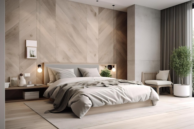 Luxury bedroom in light colours with golden furniture details Modern bedroom InteriorGenerative AI