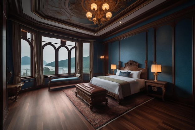 A luxury bedroom neoclassic style architecture AI generation