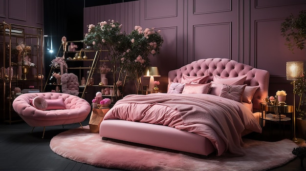 Photo luxury_bedroom_tiffany_and_dirty_pink_color_with_gla