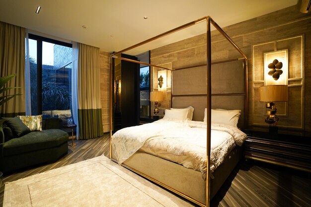 Photo luxury bedroom with bed