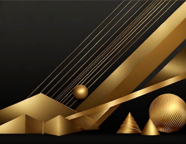 Фото Роскошный черный и золотой абстрактный футуристический фон с геометрическими формами