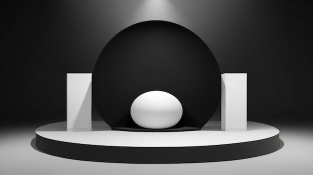 モックアップ スタジオの背景に表彰台と光の円を持つ豪華な黒の背景