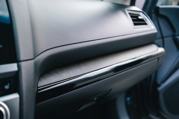 Luxury black car interior. Interior details.