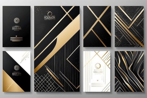 Luxury Black Cover Design Set Premium Creative Line Pattern