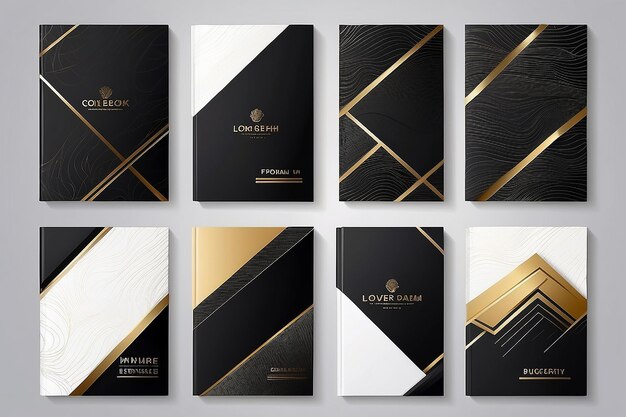 Luxury Black Cover Design Set Premium Creative Line Pattern