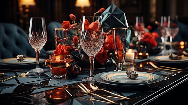 Photo luxury black dinner set