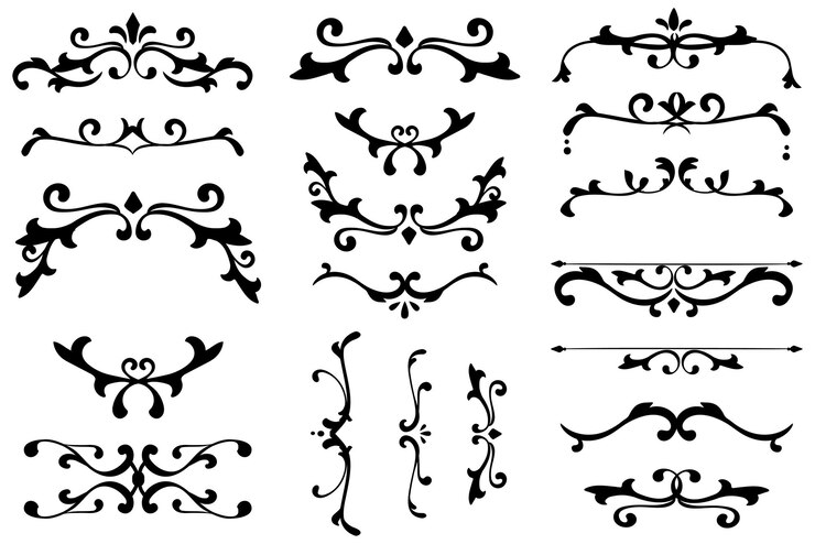 Photo luxury black flourish ornament png badge sticker set