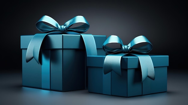 Luxury black gift boxes with green ribbon Generative Ai