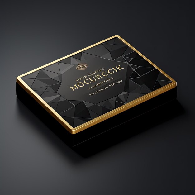 Foto lussuosa scatola nera e dorata mockup del prodotto su sfondo nero