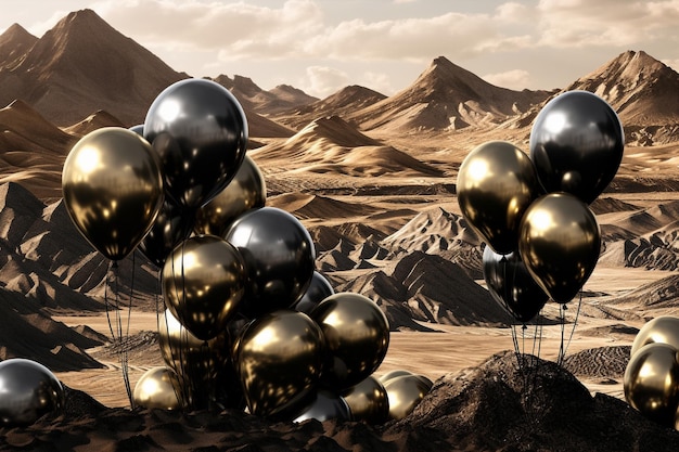 Luxury black gold and silver ballons in nature background