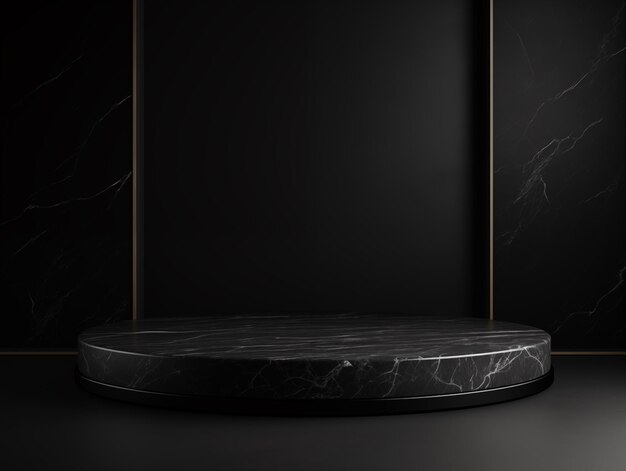 Luxury black marble podium product display on black background Generative ai