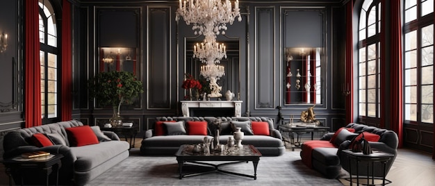 luxury black and red bungalow interior design