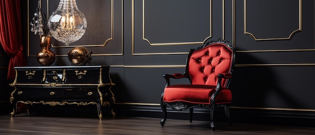 Роскошный черно-красный дизайн интерьера бунгало