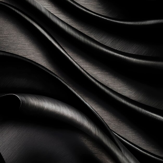黒いシルクやサチンのテクスチャの背景に液体の波や波状の折りたたみがあります 壁紙のデザイン