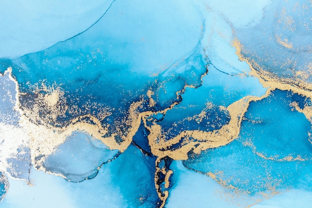 Luxury blue abstract background of marble liquid ink art painting on paper .