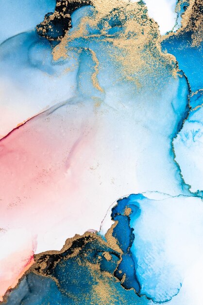 Photo luxury blue abstract background of marble liquid ink art painting on paper