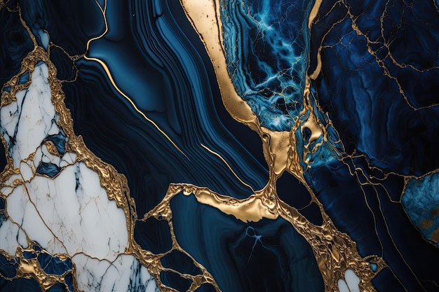 Роскошный синий и металлический золотой мраморный фон Generative Aix9