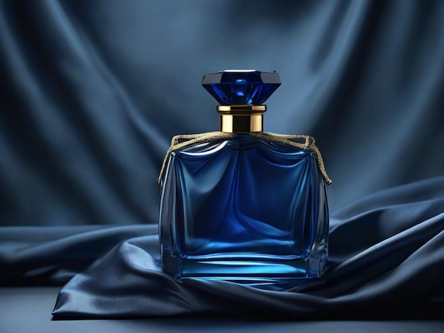 Photo luxury blue perfume bottle of front view