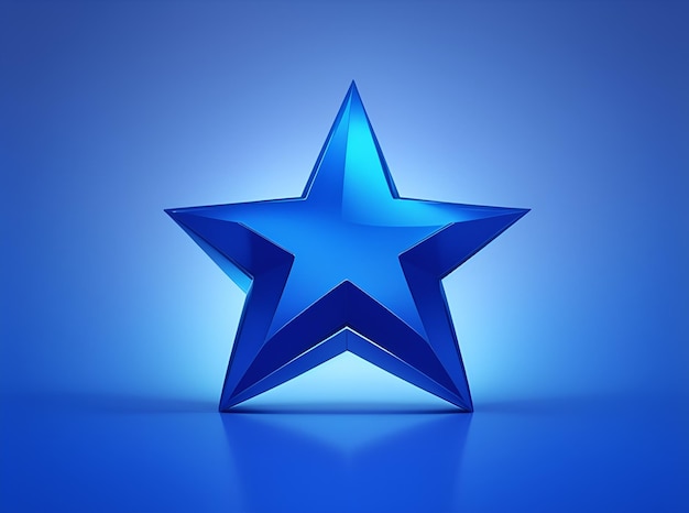 Photo luxury blue star shape with lighting effect on blue background 3d vector illustration