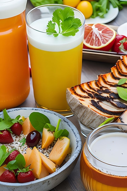 Foto cibo per la colazione di lusso su tavola bianca storie di cibi e bevande da tutto il mondo generative