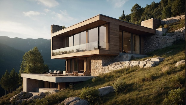 Luxury building for living in corner of mountain