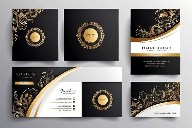 Photo luxury business card with black and white background elegant golden design