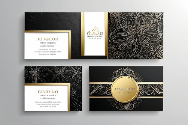 Photo luxury business card with black and white background elegant golden design