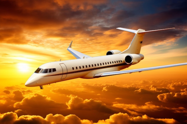 Luxury business jet plane airplane private jet during flight fast luxurious transportation success