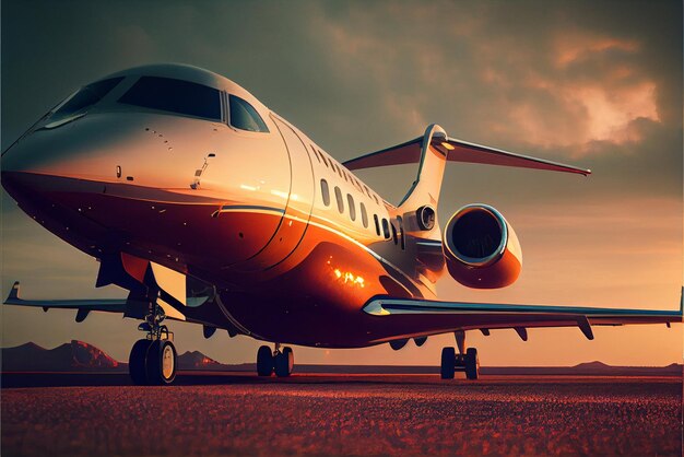 Photo luxury business jet on runway extremely detailed and realistic high resolution 3d image high quality illustration