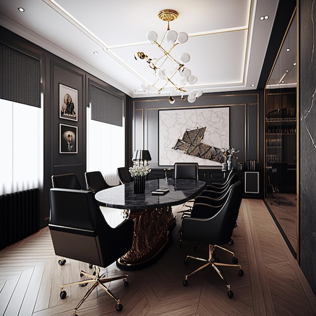 Luxury business meeting and work space with desk chair